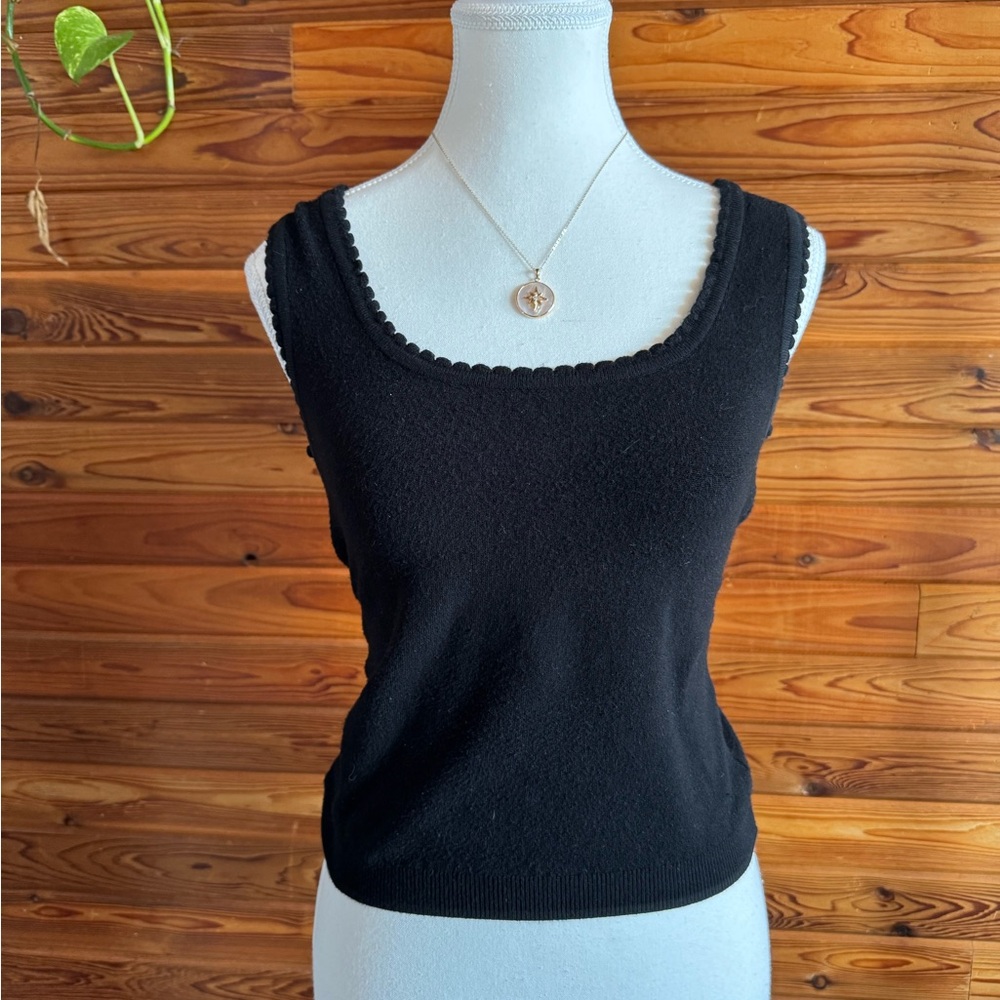 bebe Black Scalloped Tank Top